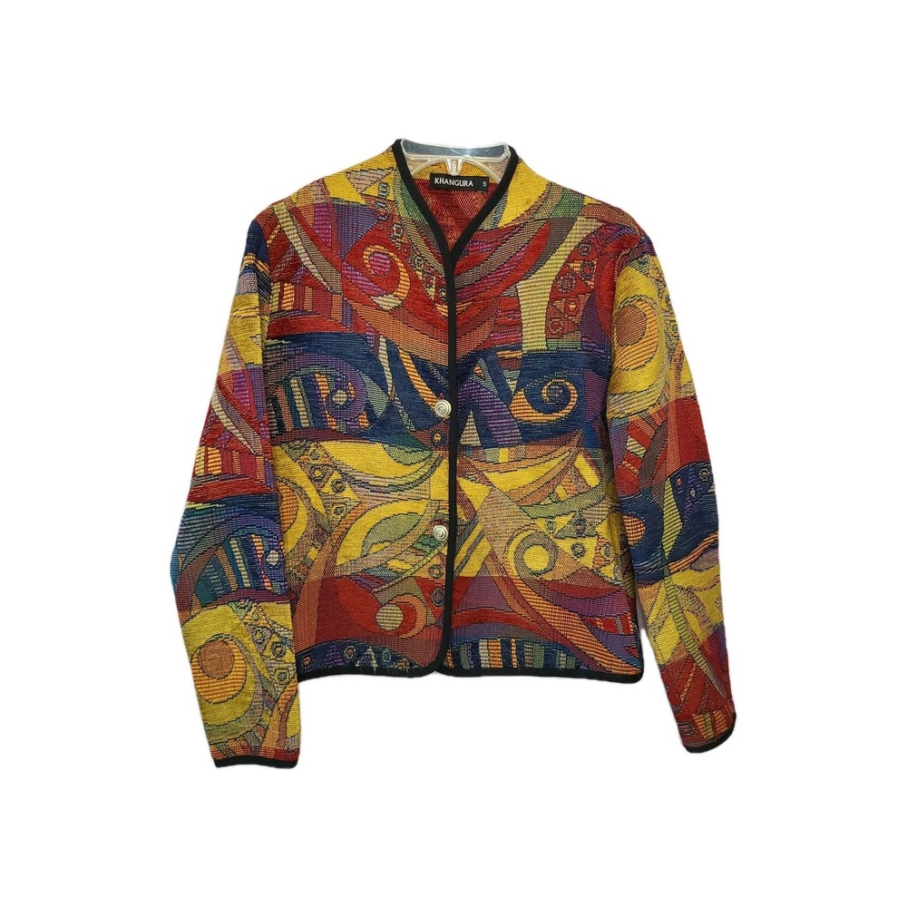 Vintage Khangura Women's Tapestry Abstract Geometric Art to Wear  Jacket Sz‎ S